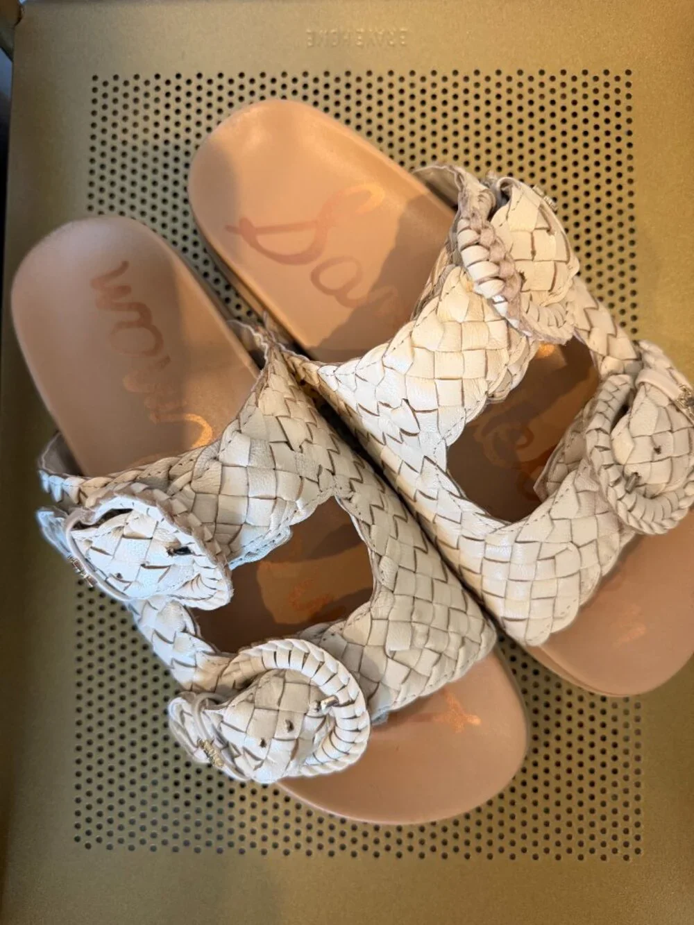 Sam Edelman Ivory Tiffanie Woven Leather Slides Size 7